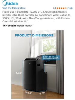 Midea Duo 14,000 BTU (12,000 BTU SACC) High Efficiency Inverter Ultra Quiet Portable Air Conditioner