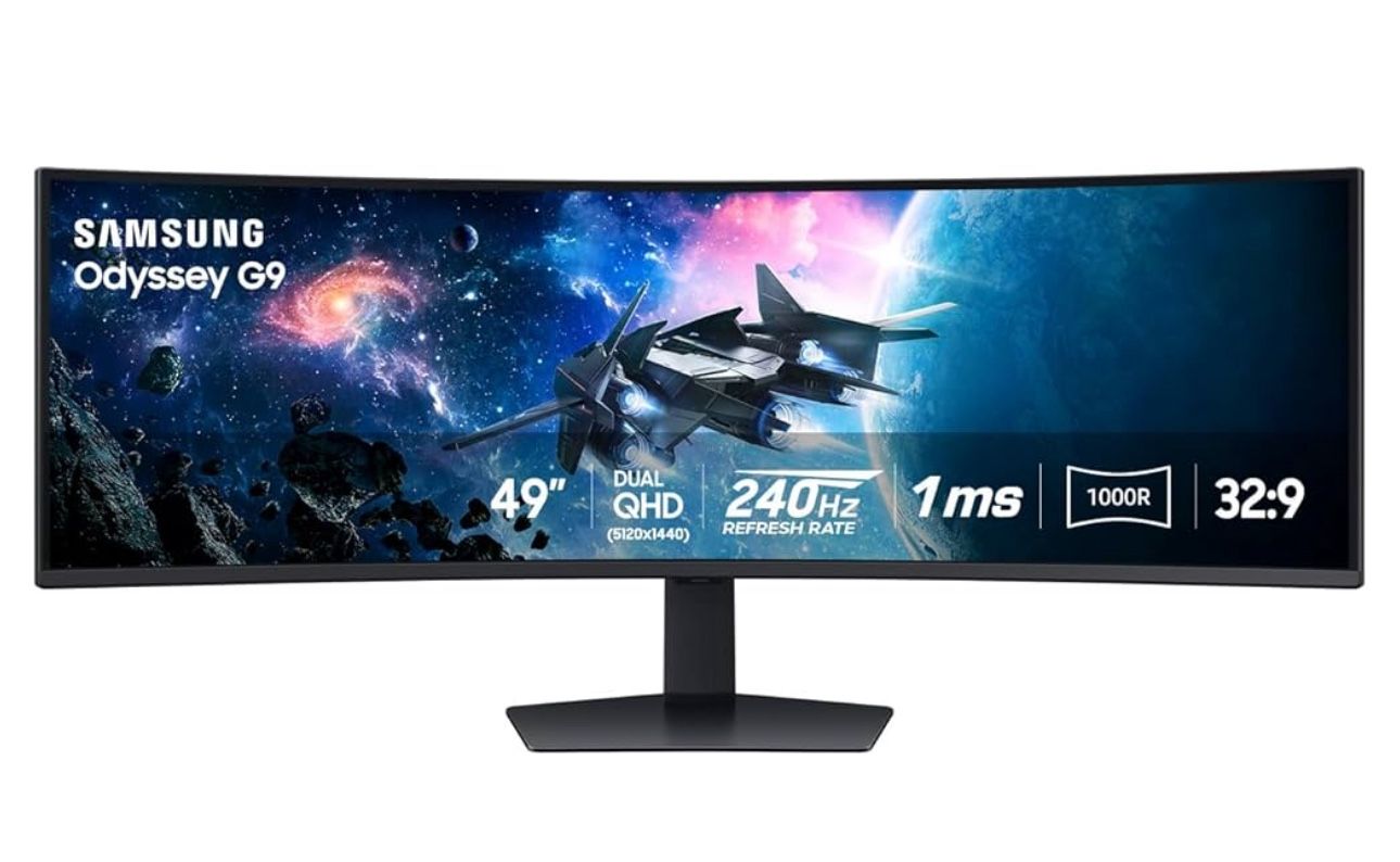 Samsung 49” Odyssey G9 Series DQHD 1000R Curved Gaming Monitor, 1ms(GtG), VESA DisplayHDR 1000, 240Hz, AMD FreeSync Premium Pro, Height Adjustable Sta