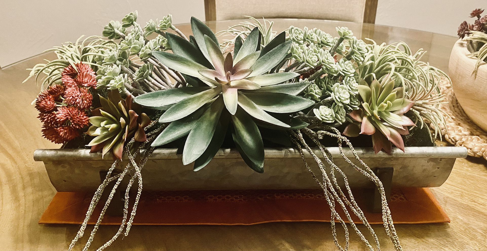 Faux Succulents In Rectangular Tin Container