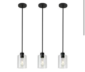 3 Black Pendant Lights with Clear Glass Shade