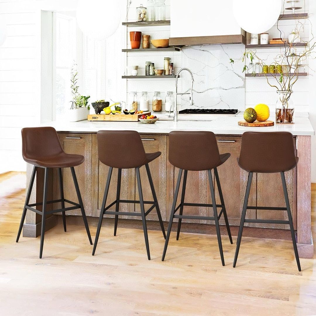30” Counter Height Bar Stools Set of 4, Modern Faux Leather, for
