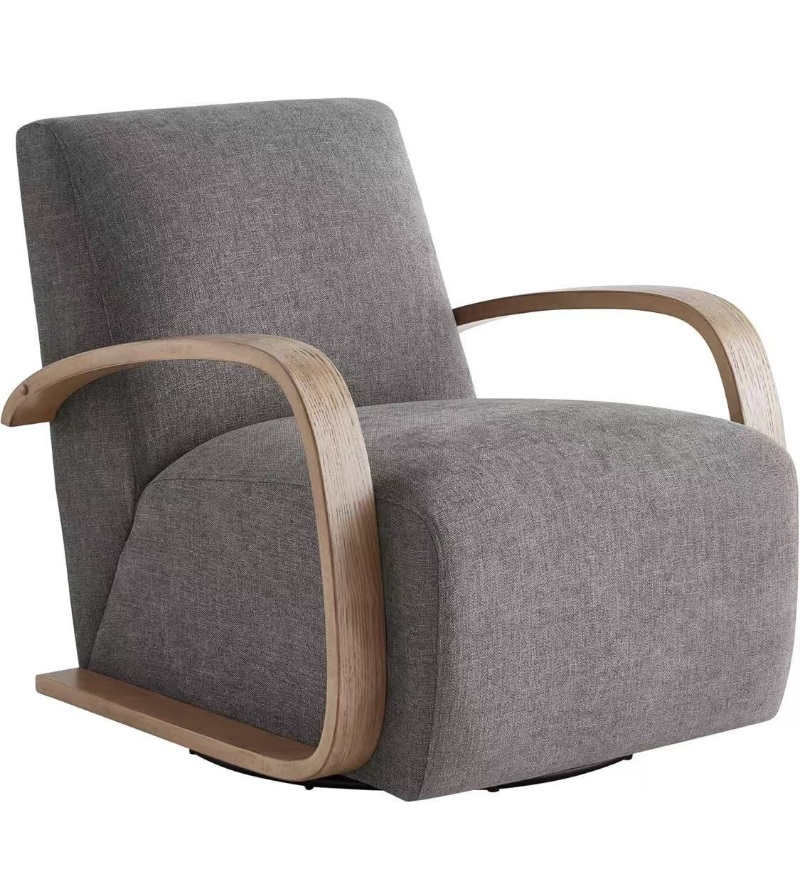 Swivel Accent Chair, Modern Arm Chair for Living Room, Fossil Grey in Fabric with Grey Wood Arm