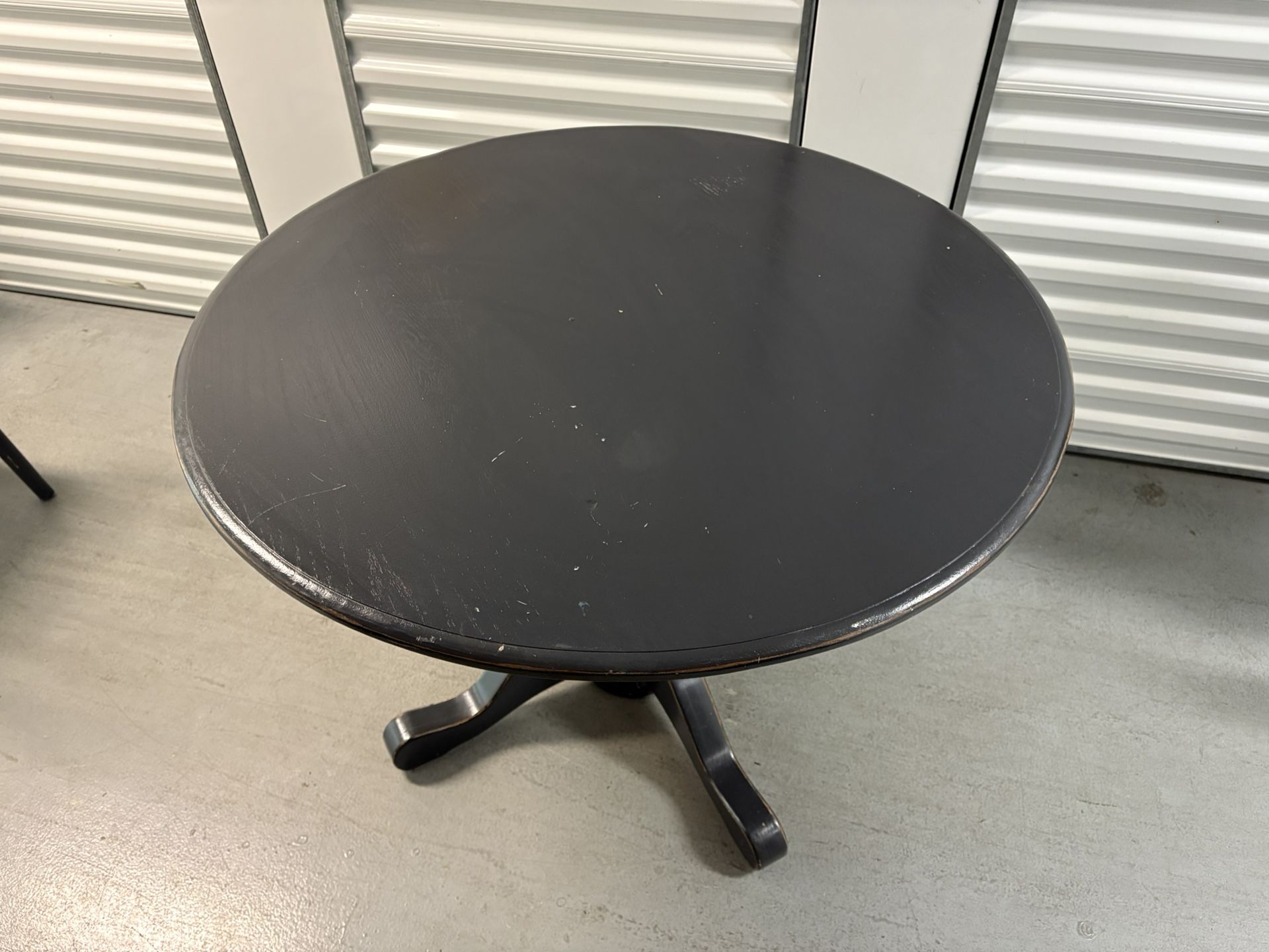 Round Black Solid Wood Pedestal Dining Table W/ 3 Chairs