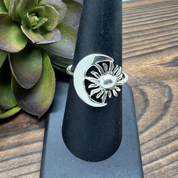 925 Silver Ring Moon And Sun 
