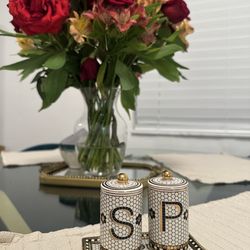 By Anthropologie Porcelain Salt & Pepper Shakers with Gold Inlay