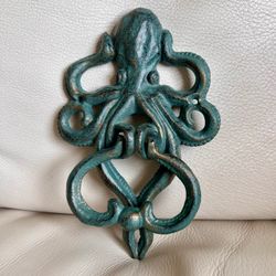Teal Octopus Cast Iron Wall Knocker Nautical Home Decor Accent