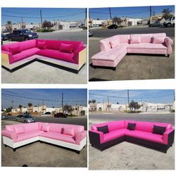 NEW 7X9FT  SECTIONAL COUCHES,  Velvet PINK Combo, Light Pink FABRIC,  BLACK PINK Leather And White Pink Leather 