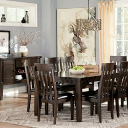 Haddigan - Dark Brown-10 Pc.Extension Table, 8 Side Chairs, Server
