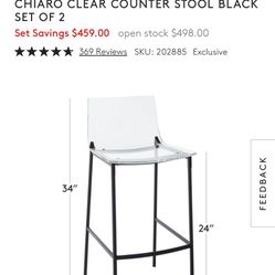 Set 3 Counter Height CB2 Black Leg Acrylic Chairs 