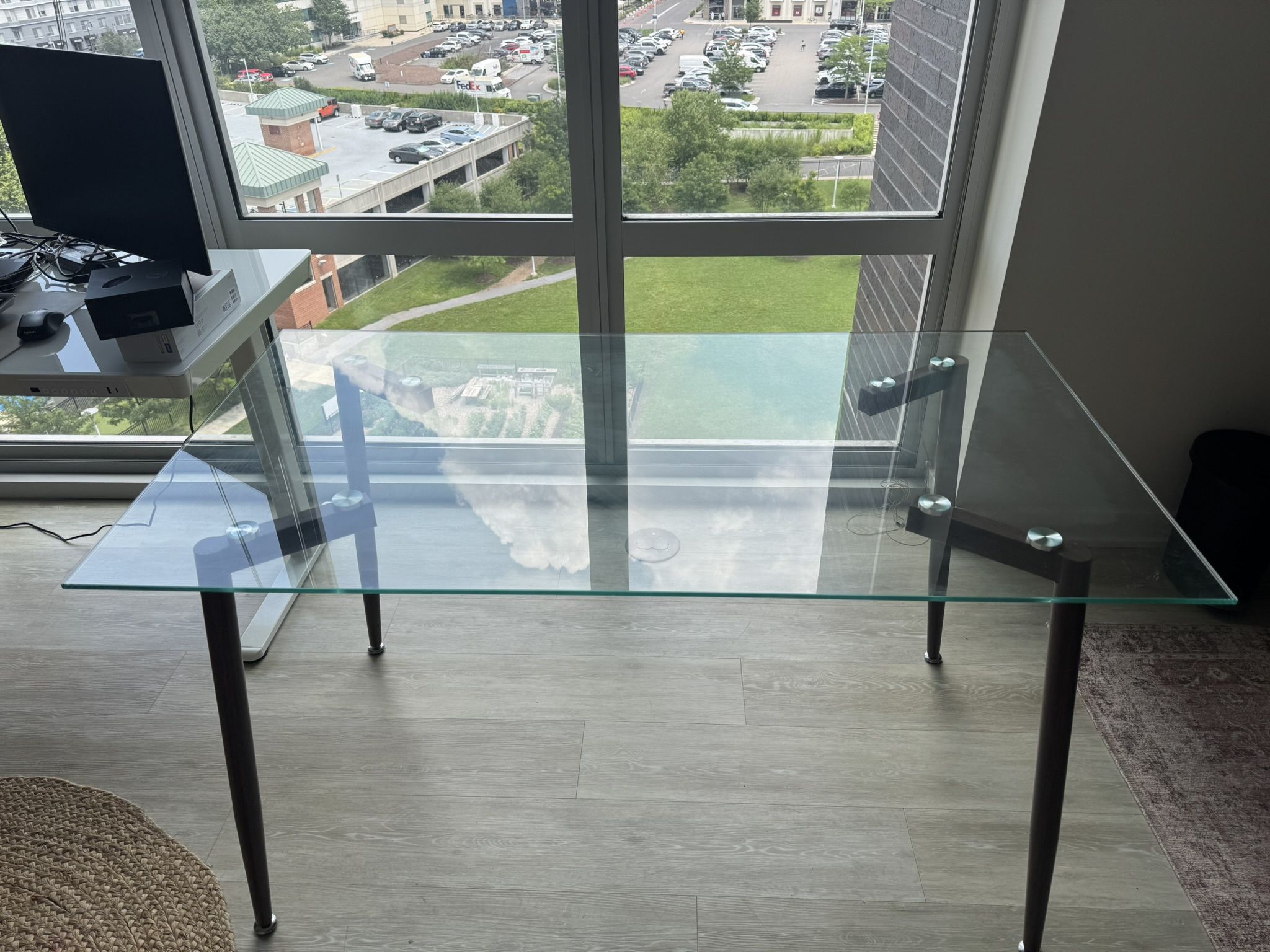 Modern Glass Dining Table – Seats 4, Sturdy Metal Base