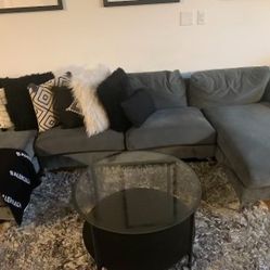 Grey Velvet Sectional Couch $300