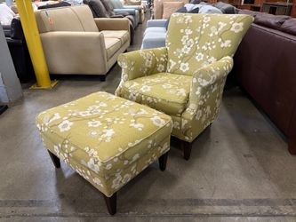 MACY’S MODERN CONCEPTS Matcha Green Cherry Blossom High Back Armchair with Ottoman