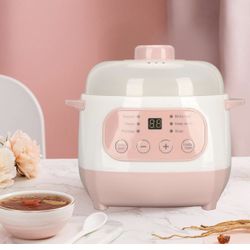 1L/1.06Qt Electric Slow Cooker Ceramic Stew Pot with Timer Function 200W Power | 24H Preset Programming | Ceramic Inner Liner | Multi-Food Versatile |