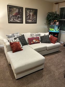 Modern White/Beige L-Shaped Sectional Couch – 96” Wide