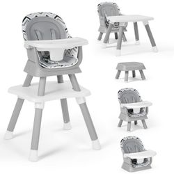 8-in-1 Baby High Chair, Toddler Booster Seat with Dishwasher-Safe Tray, Chevron brand new in box $59 S30