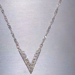 Diamond V Pendant With White Gold Necklace 