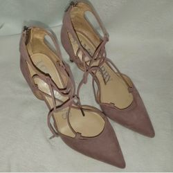 Sam & Libby Ghillie Mid Heel Pumps Pink Omni Zipper In Back Size 9