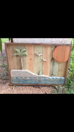 Hand crafted solid wood surf scene