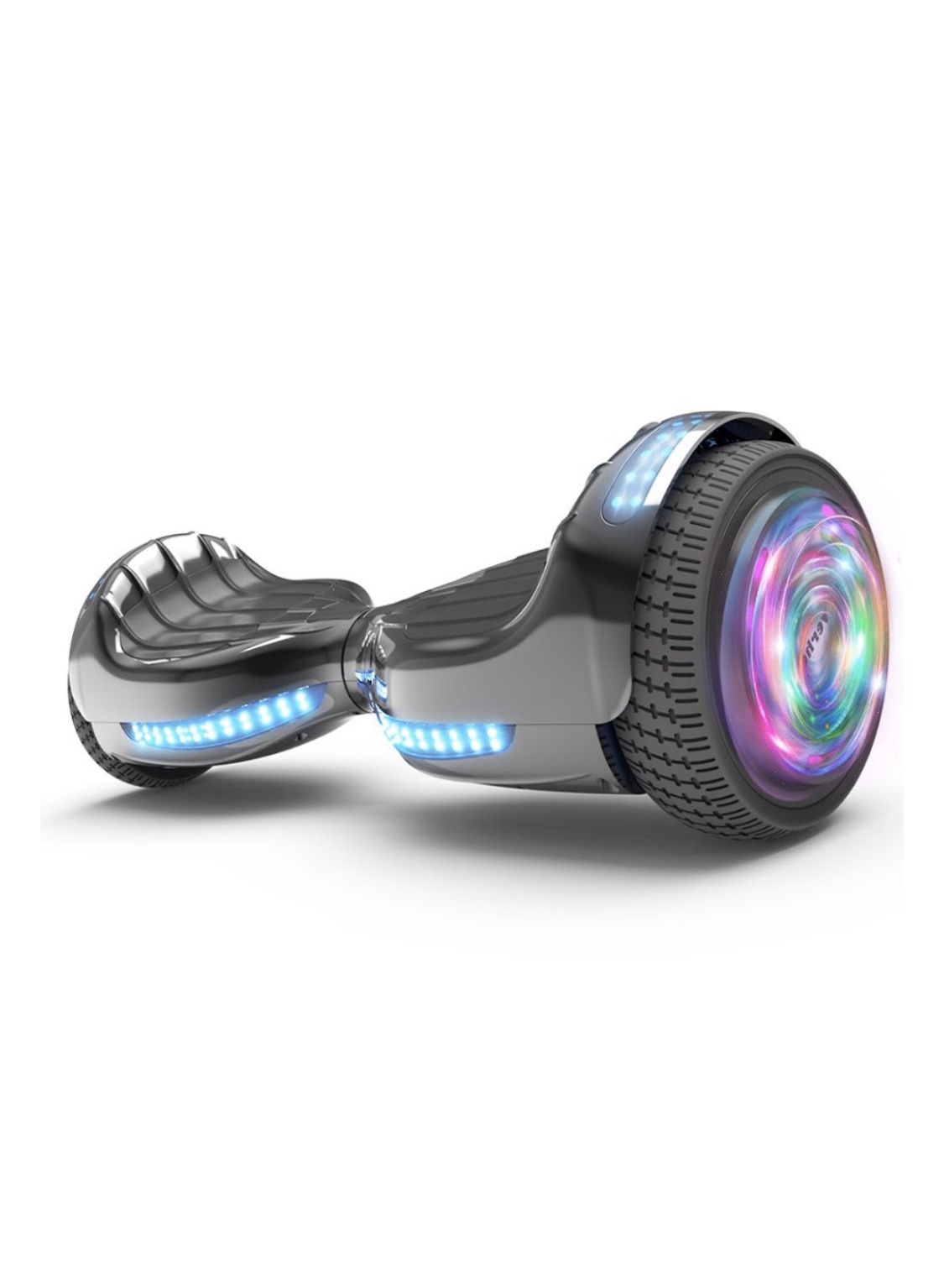 Flash Wheel Hoverboard 6.5" Bluetooth Speaker with LED Light Self Balancing Wheel Electric Scooter - Chrome Black