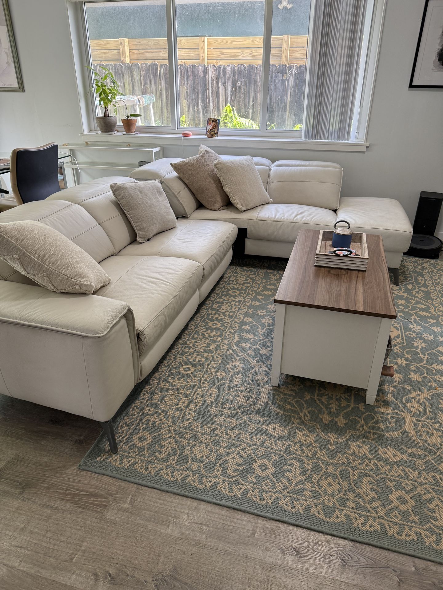 Large Sectional L Shape Real Leather White Couch