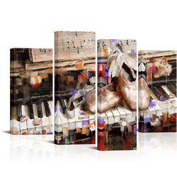 Panels Vintage Music Canvas Wall Art - Abstract Piano Keyboard Ballet Shoes Painting Prints New
