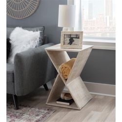 Whitewash Brown Square Wood End Table with Storage $80