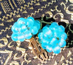 Vintage Japan Beaded Earrings Clip On Teal Blue