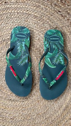 Havaianas Slim Sensation Tropical Palm Leaf Flip Flops Size 7/8