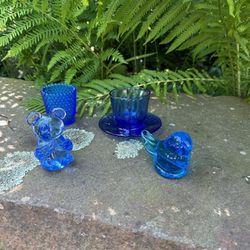 Vintage Blue Glass Figurines & Votive Holders