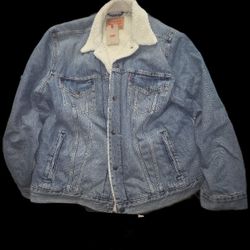 LEVIS Mens Vintage Fit Sherpa Jacket Denim Jean Trucker Jacket Blue 2XLT