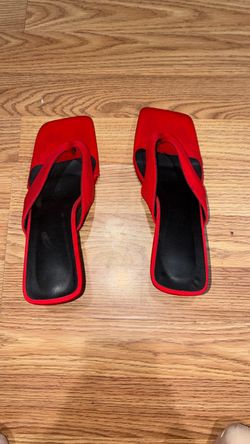 Red Square Toe Thong Sandals