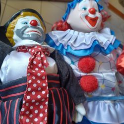 2 Ceramic/cloth Clowns 