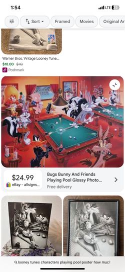 Looney Tunes 19 inch poster billiards with Bugs Bunny and friends