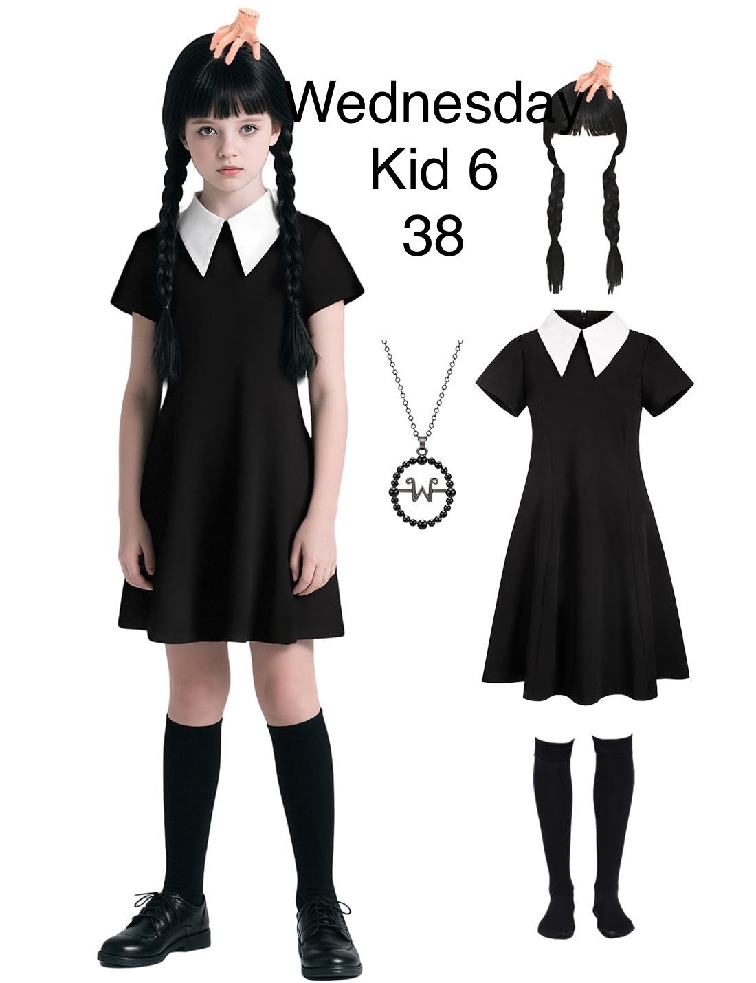 Girls Wednesday Addams Halloween Costume 6 Thing Goth