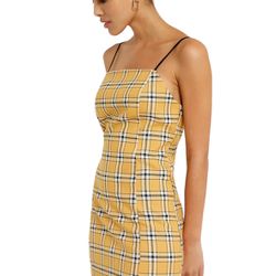 Urban Outfitters Bright Yellow and Black Checked Slip Dress Size M Strap Zip Up