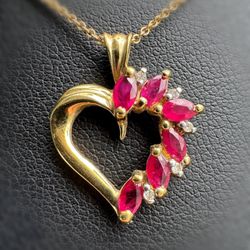Jewelry 10k yellow gold pink ruby natural diamond stone 1.05CTW heart pendant charm