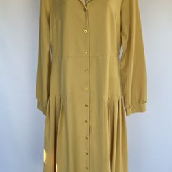 NWT Sharagano Gold Button Down Shirt Pleated Bottom Dress Size 10