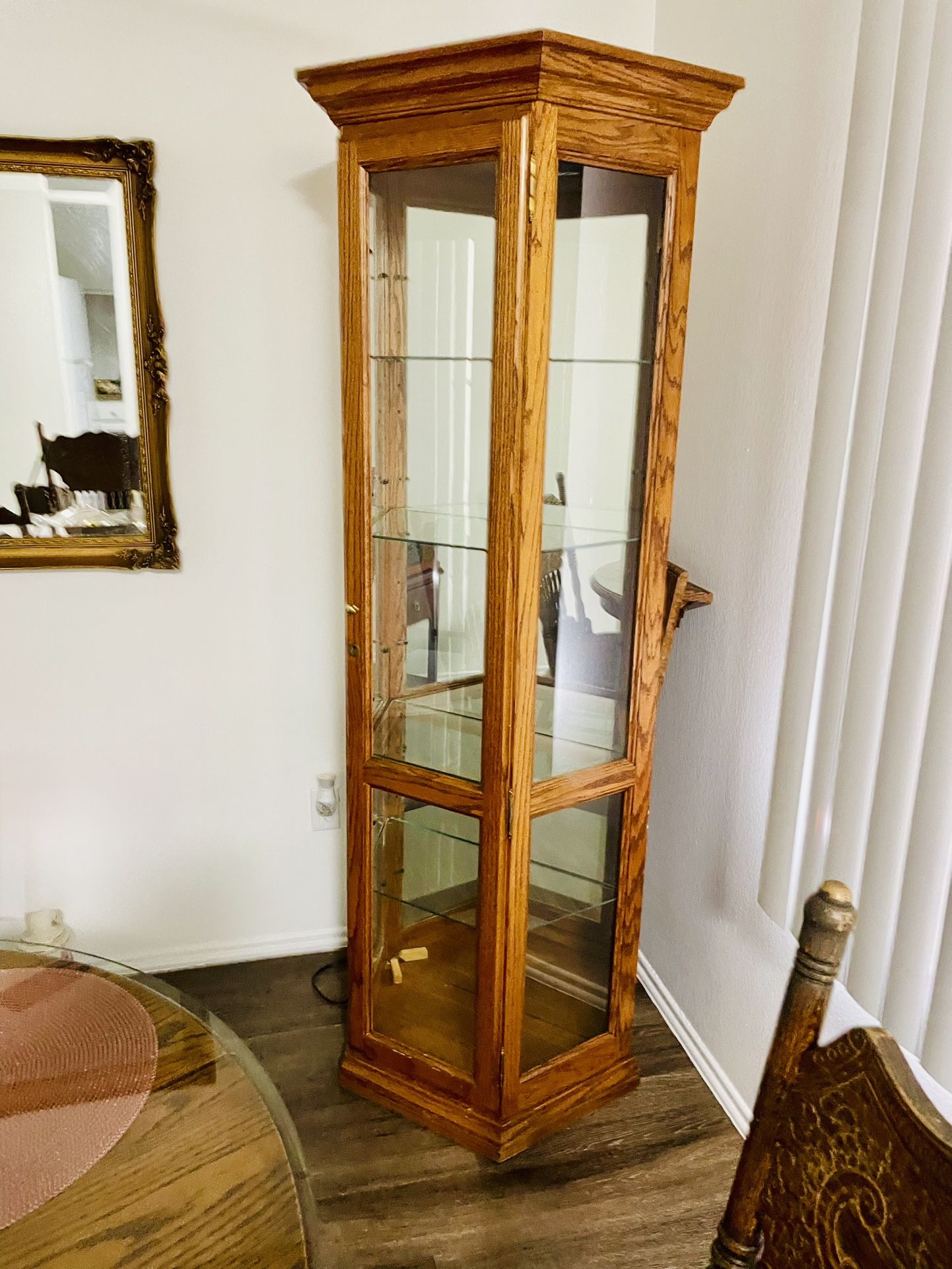 Oak Wood Antique Glass  Cabinet Curio WITH ALL THE GLASS