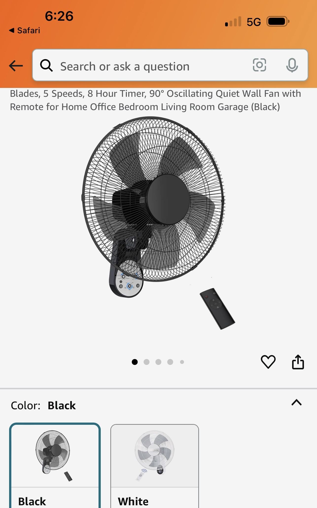 Oscillating Wall Fan W/ Remote