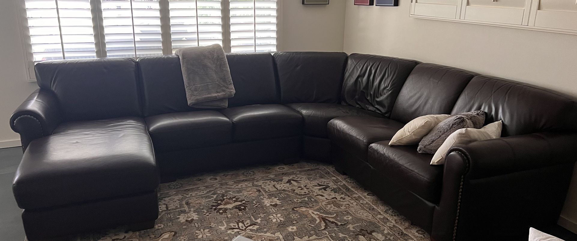 Dark Brown True Leather Section Couch