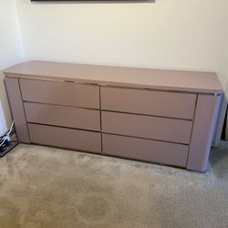 Vintage 1990 Postmodern Mauve/Blush Lacquer Designer Credenza Dresser Gold Trim