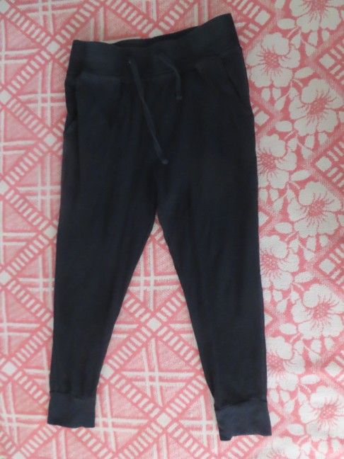 James Perse Joggers Thermal Knit Drawstring WOMENS SIZE 2 Black (30x23)