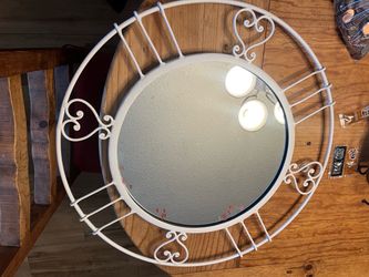 Round White Metal Scrollwork Wall Mirror