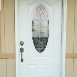 Entry Door, Steel & Glass, Masonite Prehung w/ Fancy Deadbolt Lock  Handle 