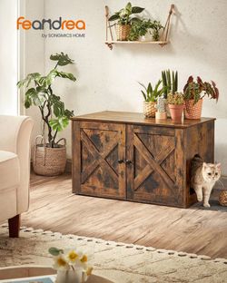Feandrea Cat Litter Box Enclosure, Litter Box Furniture Hidden with Removable Divider, Indoor Cat House, End Table, 80 x 53 x 50 cm, Rustic Brown UPCL