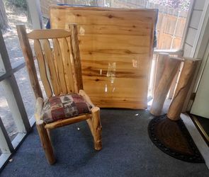 Rustic Log Dining Chair with Upholstered Seat