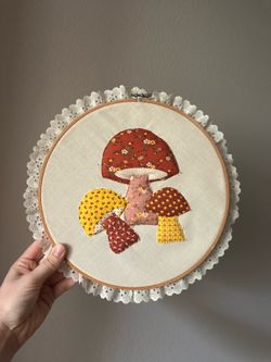 Vintage Mushroom Embroidery Hoop Art