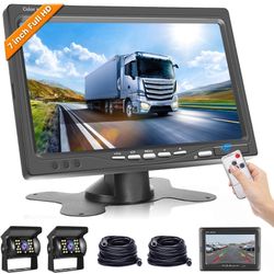 Hodozzy Dual Backup Camera Monitor System for RVs,-7 Inch LCD Screen with 2 Cameras, IP68 Waterproof, 18IR Night Vision, Rear View Camera 4-Pin Cable 