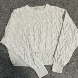 Pink Rose cropped cable-knit sweater in white. Size S Brand New