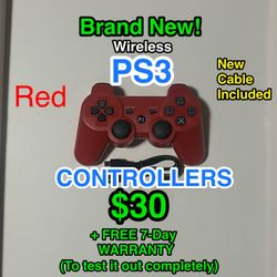 🎮 Brand New PS3 Wireless Controllers (RED) w/ Cable 🔥